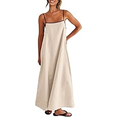 Shy Velvet Women's 2026 Summer Linen Maxi Dress Contrast Spaghetti Strap Dress Backless Casual Pa... | Amazon (US)