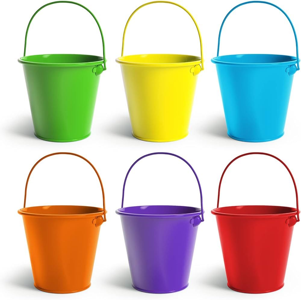 Colorlaza Small Metal Buckets with Handle 6 Pcs – Galvanized Bucket Leak Proof & Rust Resistant... | Amazon (US)