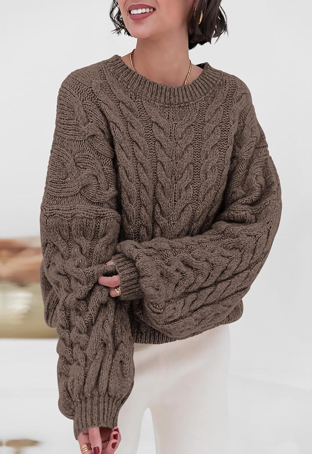 PRETTYGARDEN Womens Sweaters Fall 2026 Cable Knit Long Sleeve Crewneck Oversized Sweater Chunky Pullover Loose Outfits | Amazon (US)