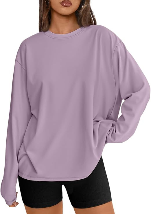 Trendy Queen Womens Oversized Long Sleeve T Shirts 2025 Basic Crewneck Tee Fall Tops Casual Worko... | Amazon (US)