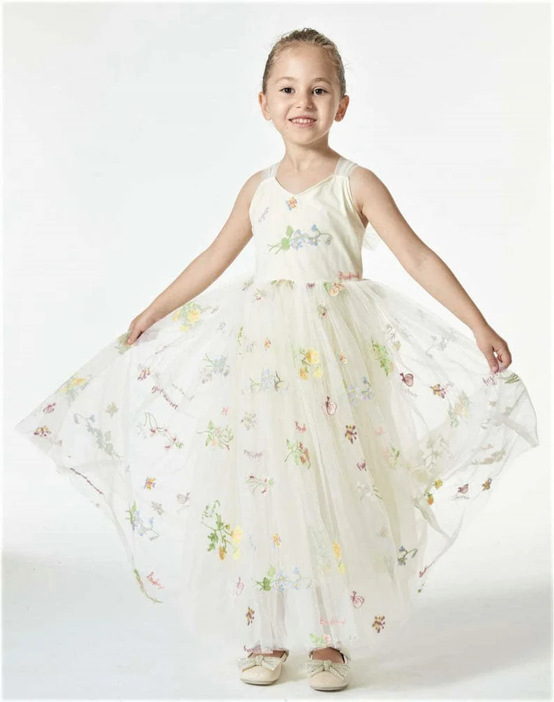 Flower Girl Ivory Tulle Dress Flower Embroidery Toddler Tulle - Etsy | Etsy (US)