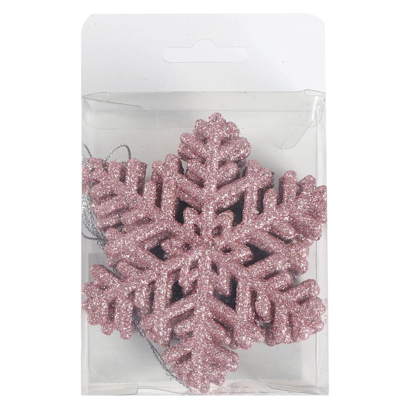 10-Count Pink Glittered Snowflake Ornaments, 4" | At Home