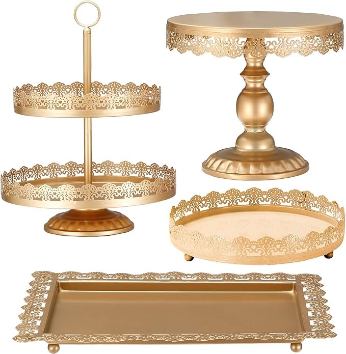 XINLIYA 4Pcs Set Metal Cake Stands Gold Cupcake Stands Holder Fruits Candy Dessert Display Plate ... | Amazon (US)