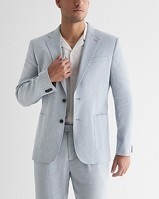 Slim Striped Linen-Blend Stretch Suit Jacket | Express