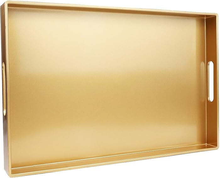 Spsyrine Gold Decorative Serving Tray with Handles, Elegant Plastic Coffee Table Tray for Ottoman... | Amazon (US)