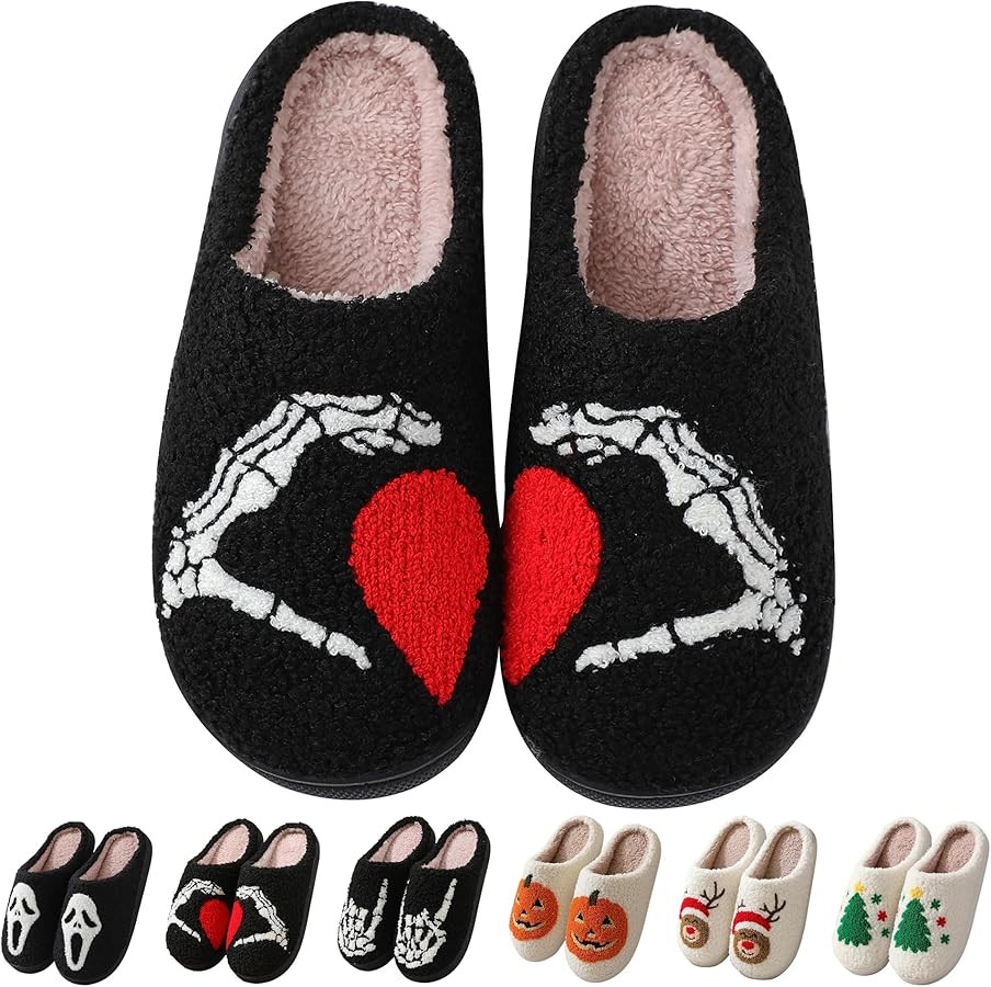 Amazon.com | Zuiyisu Halloween Slippers for Women Men, Soft Plush Fuzzy Winter holiday slippers, ... | Amazon (US)