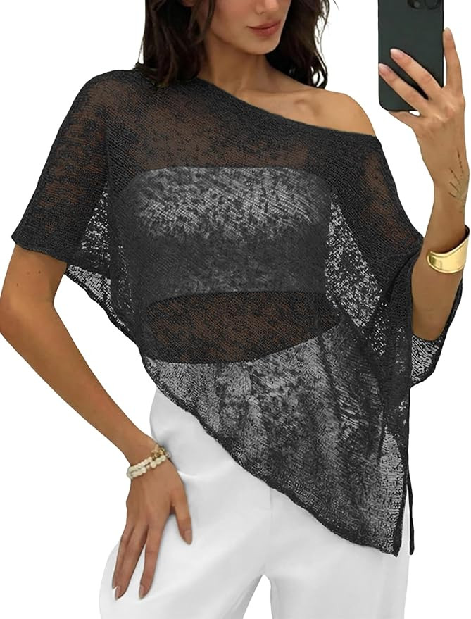 LOMON Womens Sheer Poncho Shrug Bolero Lightweight Knit Crochet Shrug Mesh Cover Up Summer 2026 | Amazon (US)