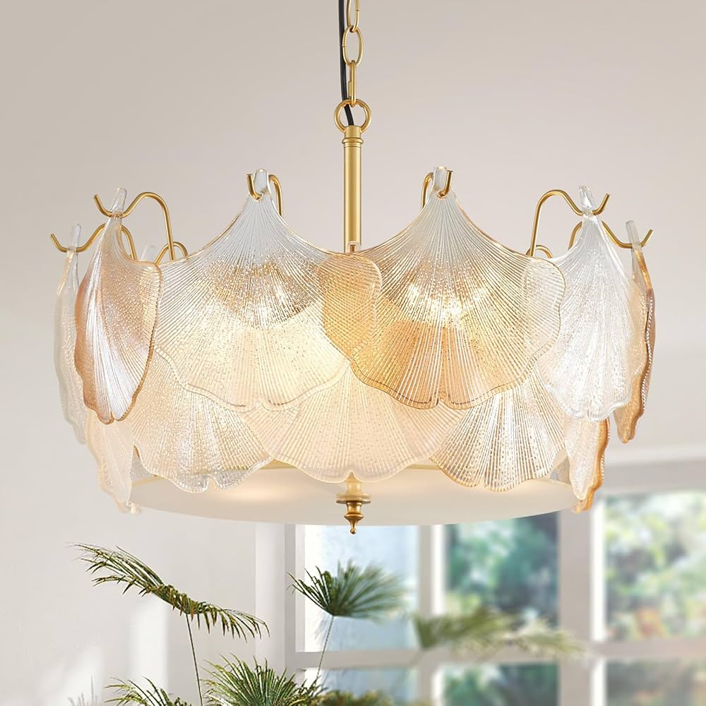 Modern Glass Drum Chandelier, Farmhouse Style for Living Room, Bedroom, Dining Room, D20in x 13-6... | Amazon (US)