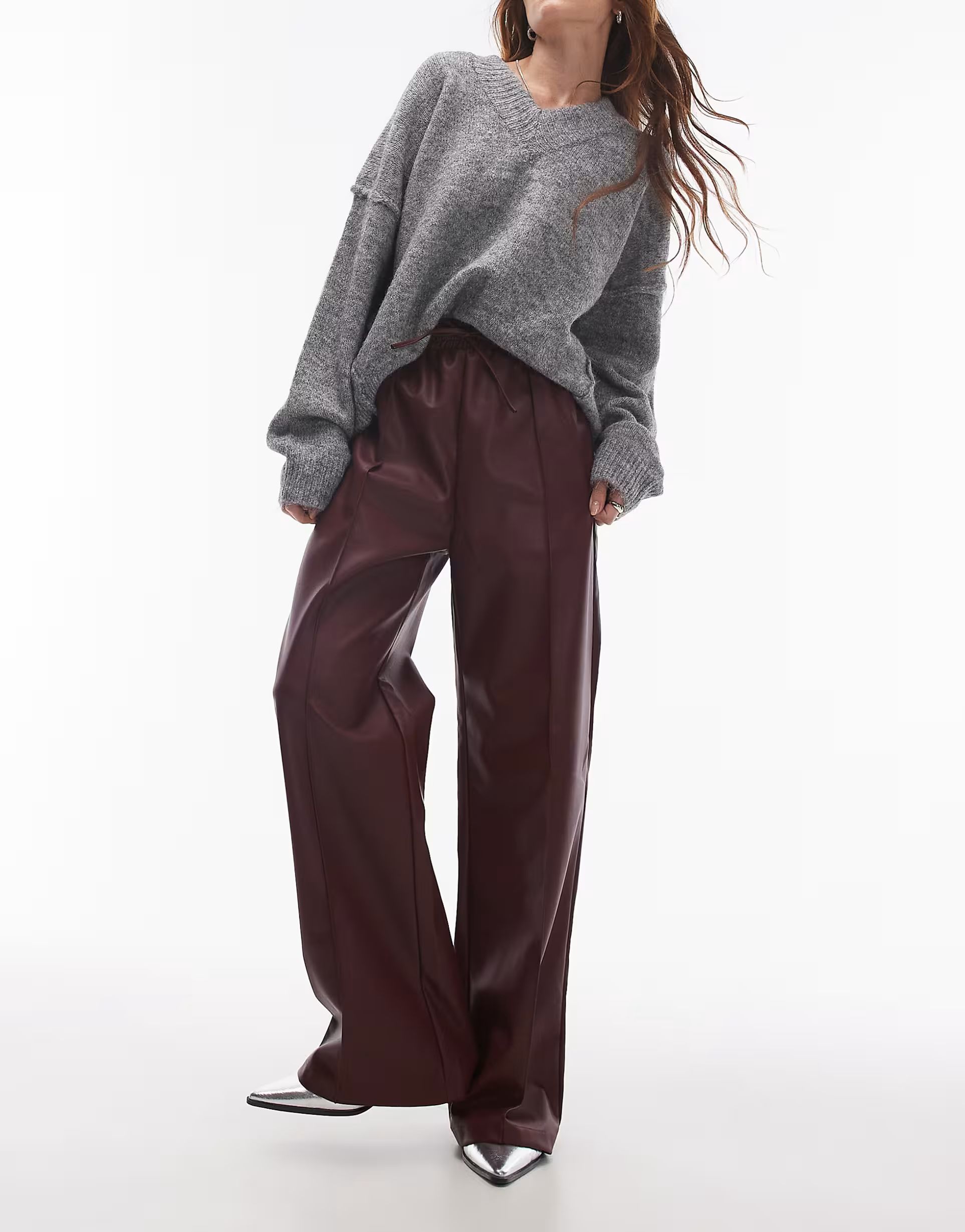 Topshop faux leather sweatpants in burgundy | ASOS (Global)