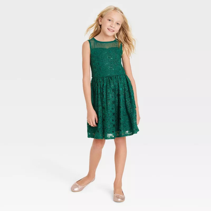 Zenzi Girls' Sleeveless Lace Dress - Dark Green | Target