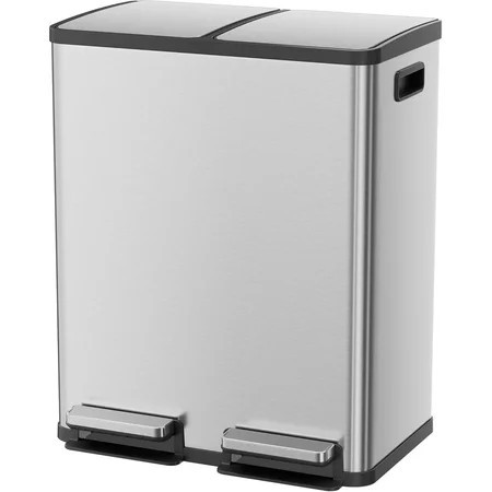 Kitchen Trash Can, 16 Gallon Garbage Can with Dual Inner Bins, 60 Liter Large Capacity Trash Can with Soft-Close Foot Pedal, Stainless Steel | Walmart (US)