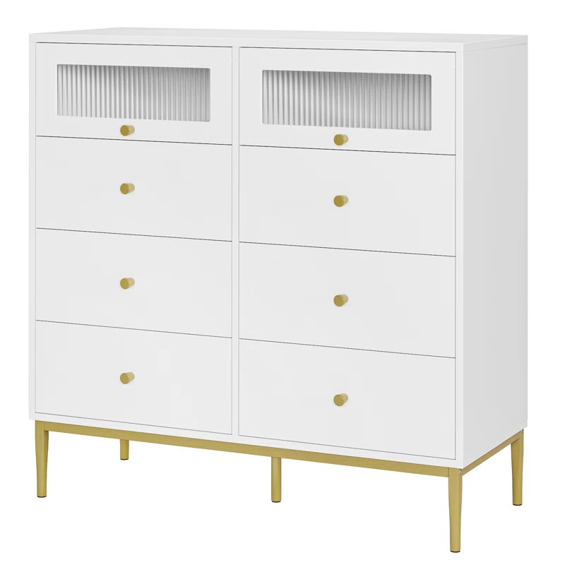 White 8-Drawer Double Dresser With Glass Doors | Wayfair North America