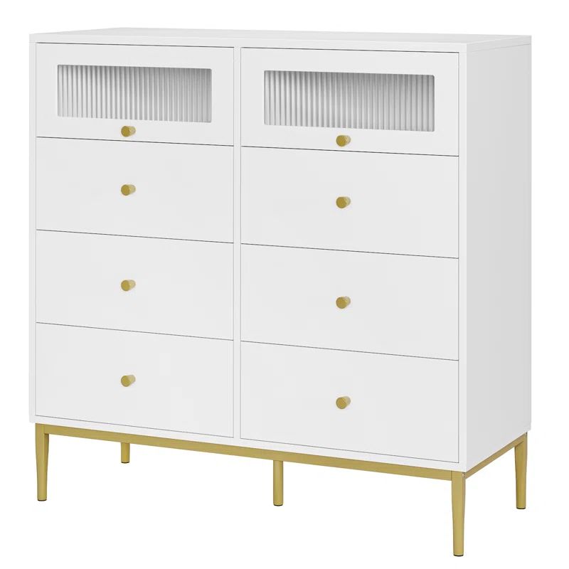 White 8-Drawer Double Dresser With Glass Doors | Wayfair North America
