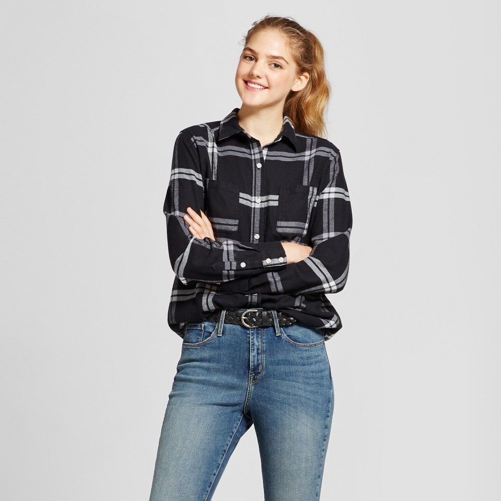 Women's Plaid Flannel Shirt - Mossimo Supply Co. Black XS | Target