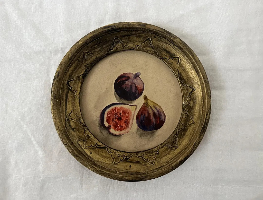 Original framed still life with figs, Original handmade watercolor painting in handmade golden fr... | Etsy (US)