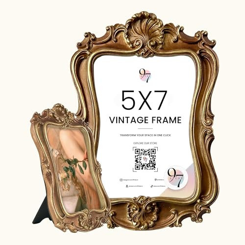 97 Decor 5x7 Antique Picture Frame - Gold Vintage Picture Frames 5x7, Elegant Ornate Frames 5 X 7 With Glass Front For Tabletop Photo Display And Wall Hanging, Victorian Poster Frame 5 By 7 | Amazon (US)