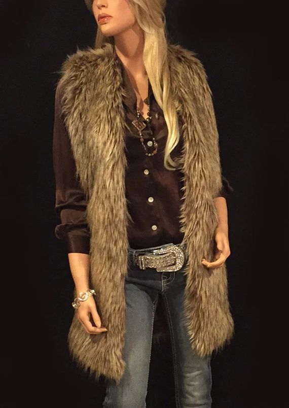 Long Faux Fur Vest in Brown Wolf Style: FVA514 | Etsy | Etsy (US)