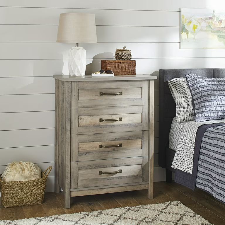 Better Homes & Gardens Modern Farmhouse 4-Drawer Chest, Rustic Gray Finish | Walmart (US)