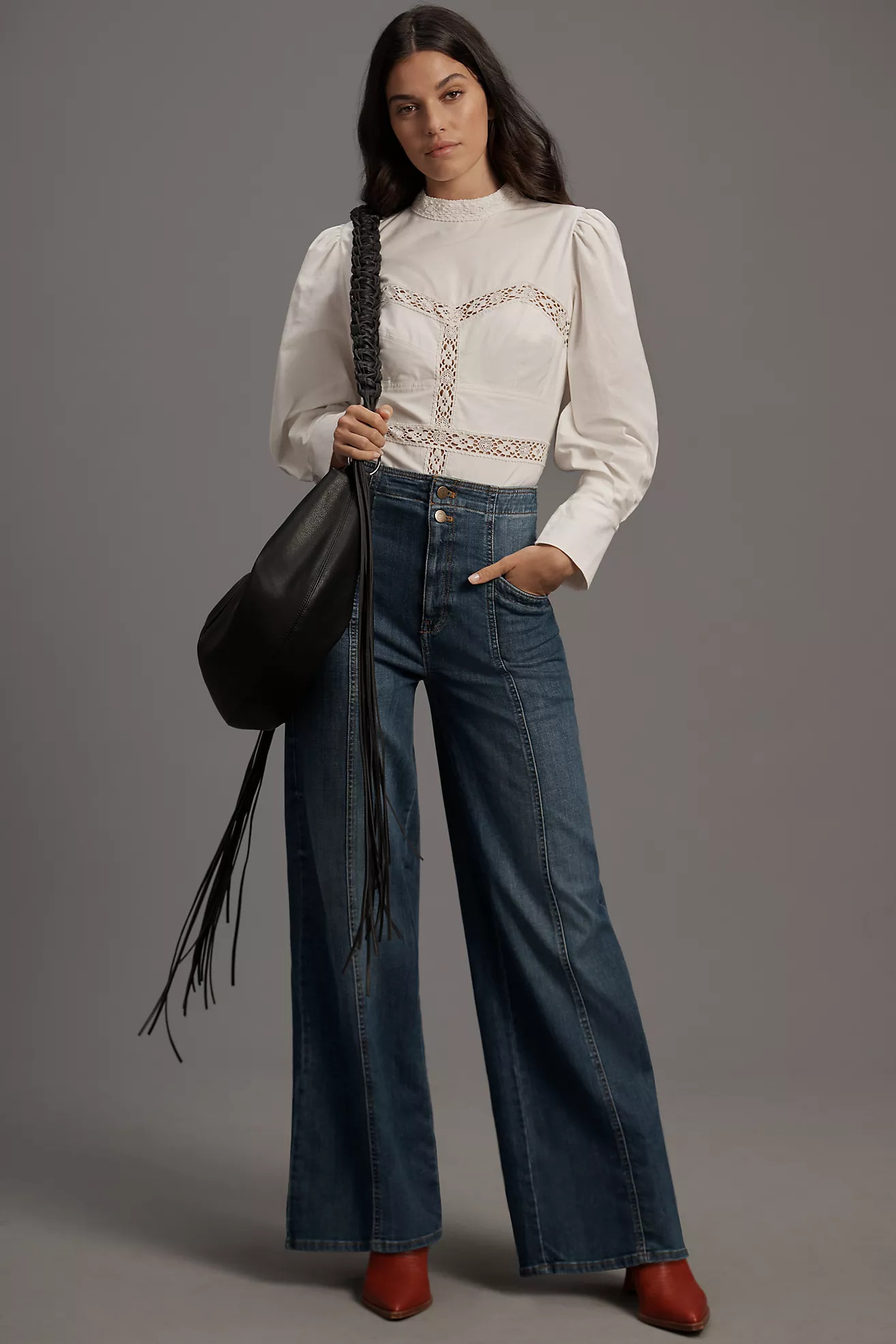 Pilcro Corset Seamed High-Rise Wide-Leg Jeans | Anthropologie (US)