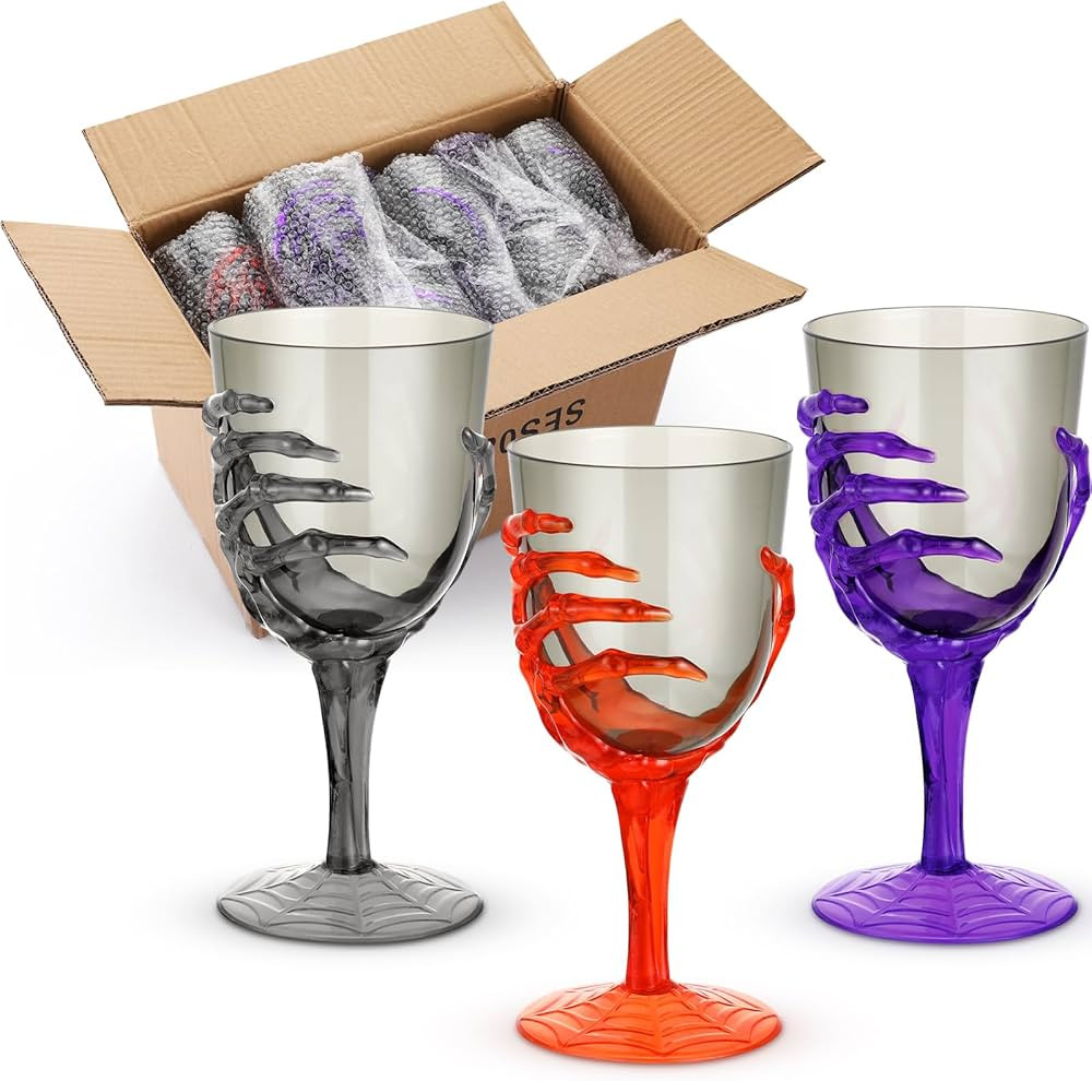 Dandat 24 Pcs Halloween Skeleton Hand Goblets 12oz Plastic Halloween Cups Skull Wine Glass Set Cl... | Amazon (US)