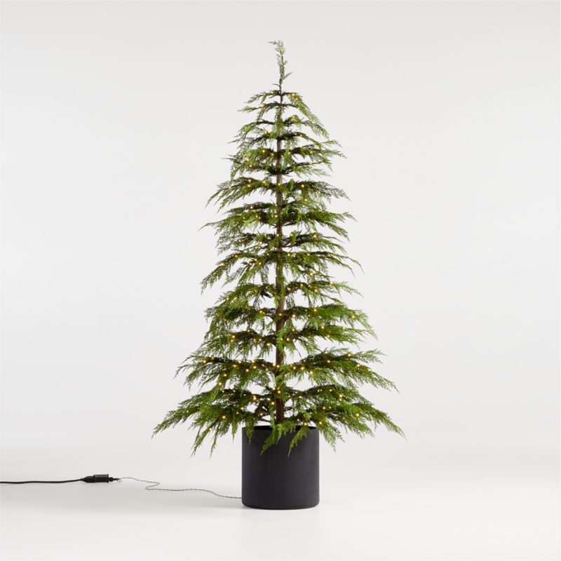 Faux Potted Hemlock Large Pre-Lit LED Christmas Tree with White Lights 6' + Reviews | Crate & Bar... | Crate & Barrel