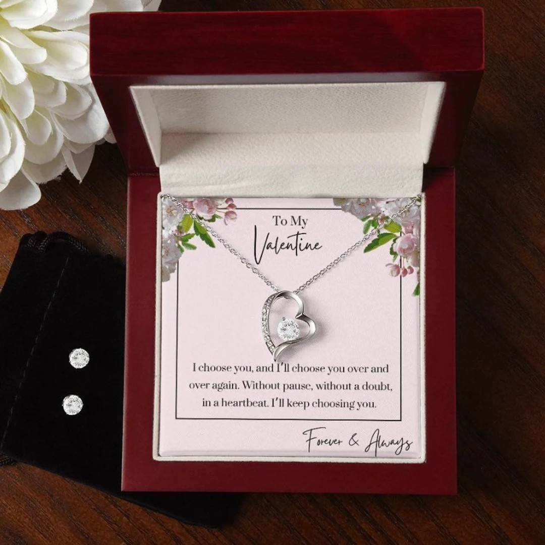 Valentines Day Gift Forever Love Necklace and Earrings Set 14k - Etsy | Etsy (US)