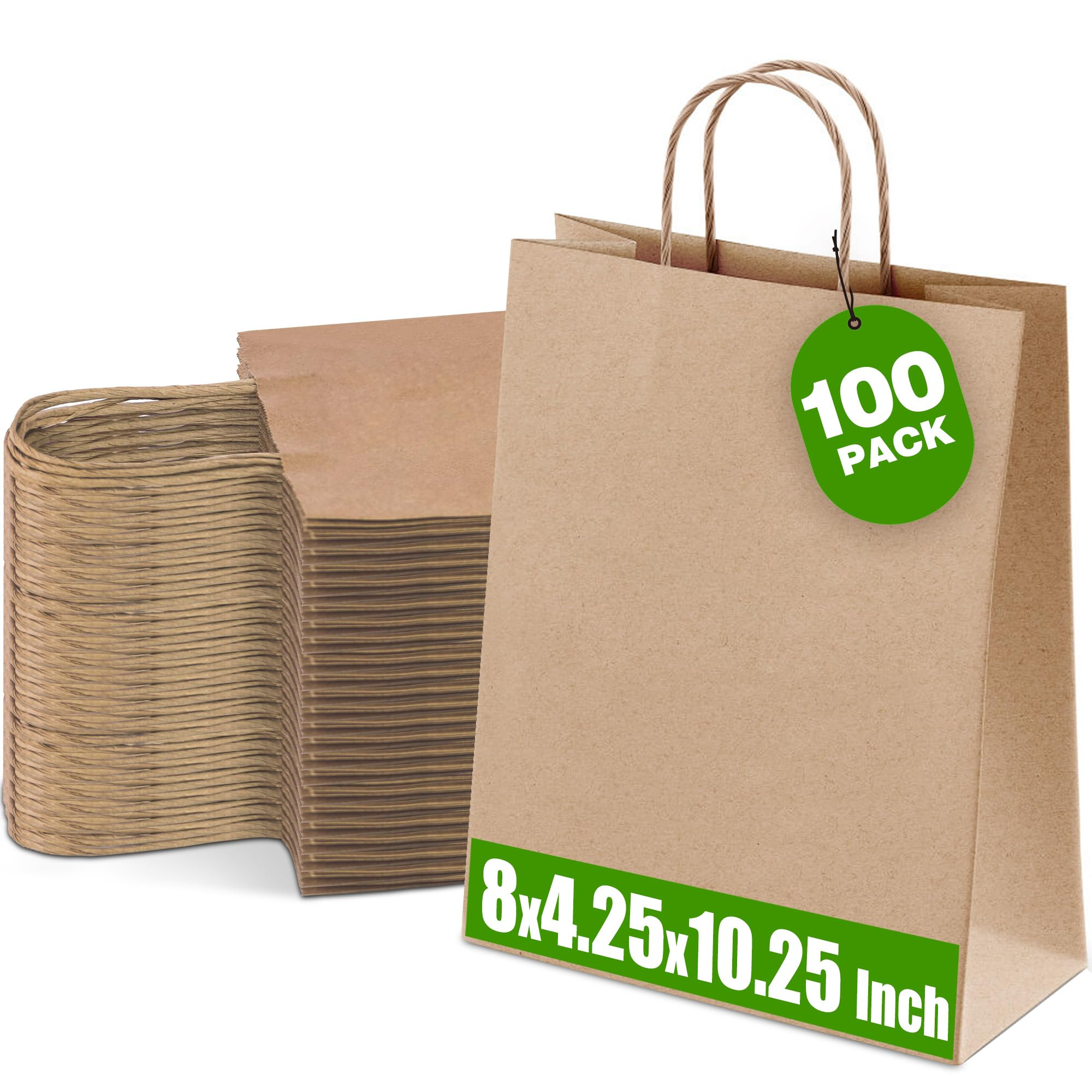 Ginkgo 100 Pcs Paper Gift Bags with Handles, Medium Size Brown Paper Bags 8x4.25x10.25 Inch, Kraf... | Amazon (US)