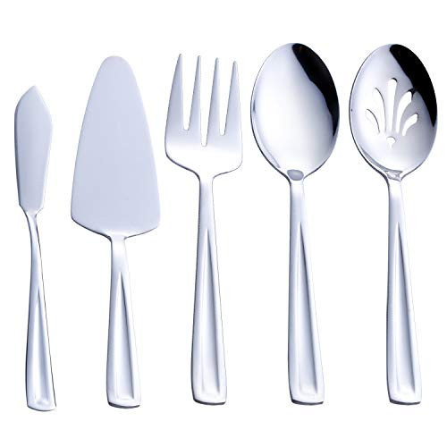 Hostess Serving Utensil Set, GoGeiLi 5-Piece Stainless Steel Flatware Silverware Serving Set, Include Pie Server, Serving Spoon, Slotted Serving Spoon, Serving Fork and Spreader Knife | Amazon (US)