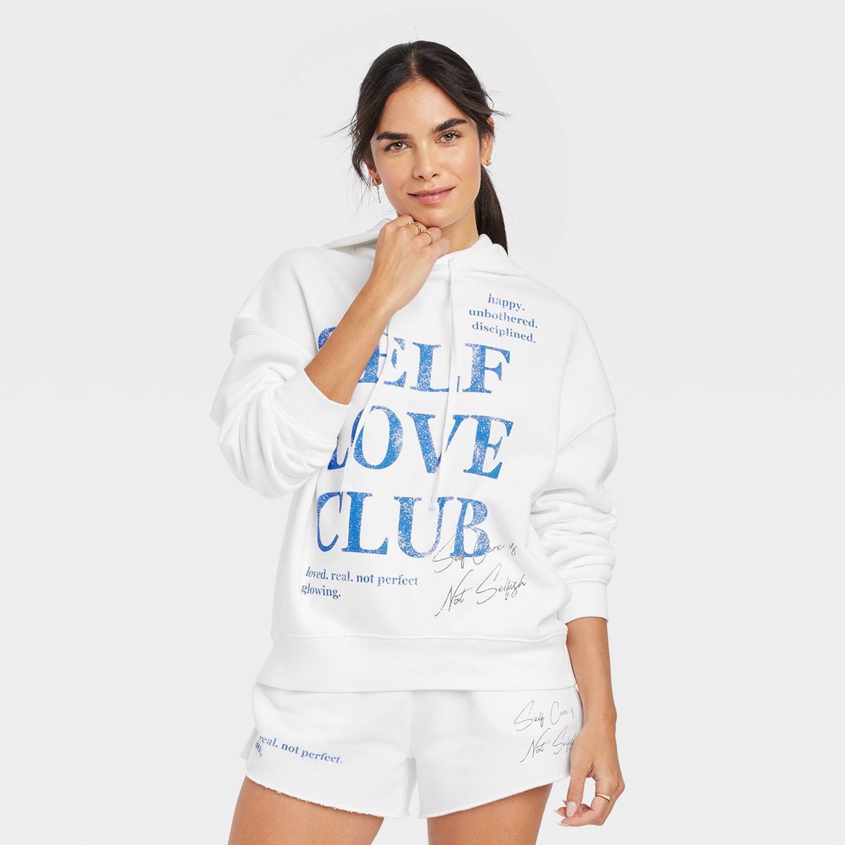 Women's Self Love Club Graphic Hoodie - White XL | Target