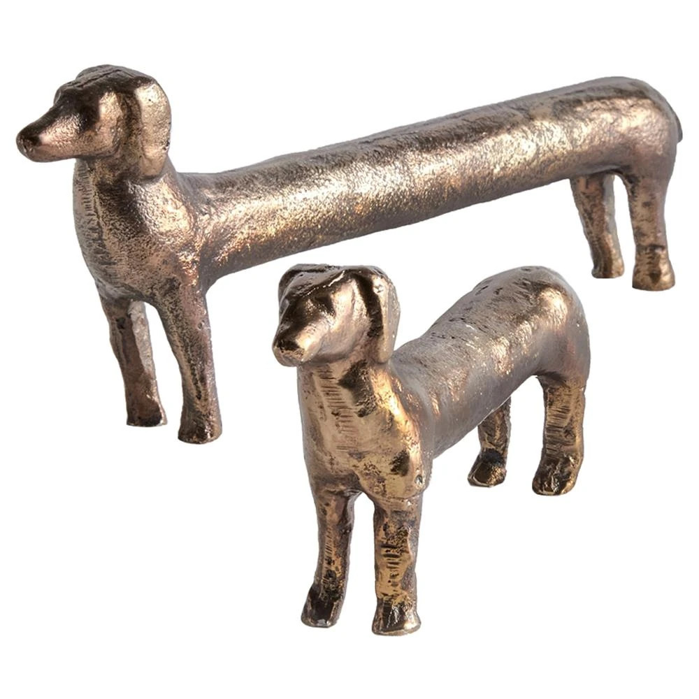 Sadie Modern Classic Antique Brass Aluminum Dachshund Sculpture - Set of 2 | Kathy Kuo Home