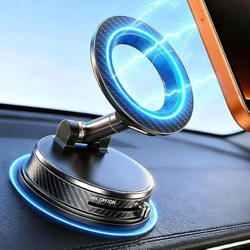 Uprosdik Black Magnetic Phone Holder for Car, Vacuum Suction & 3000gf Magnet, 360° Adjustable Dashboard Mount, Compatible with iPhone & Android | Amazon (US)