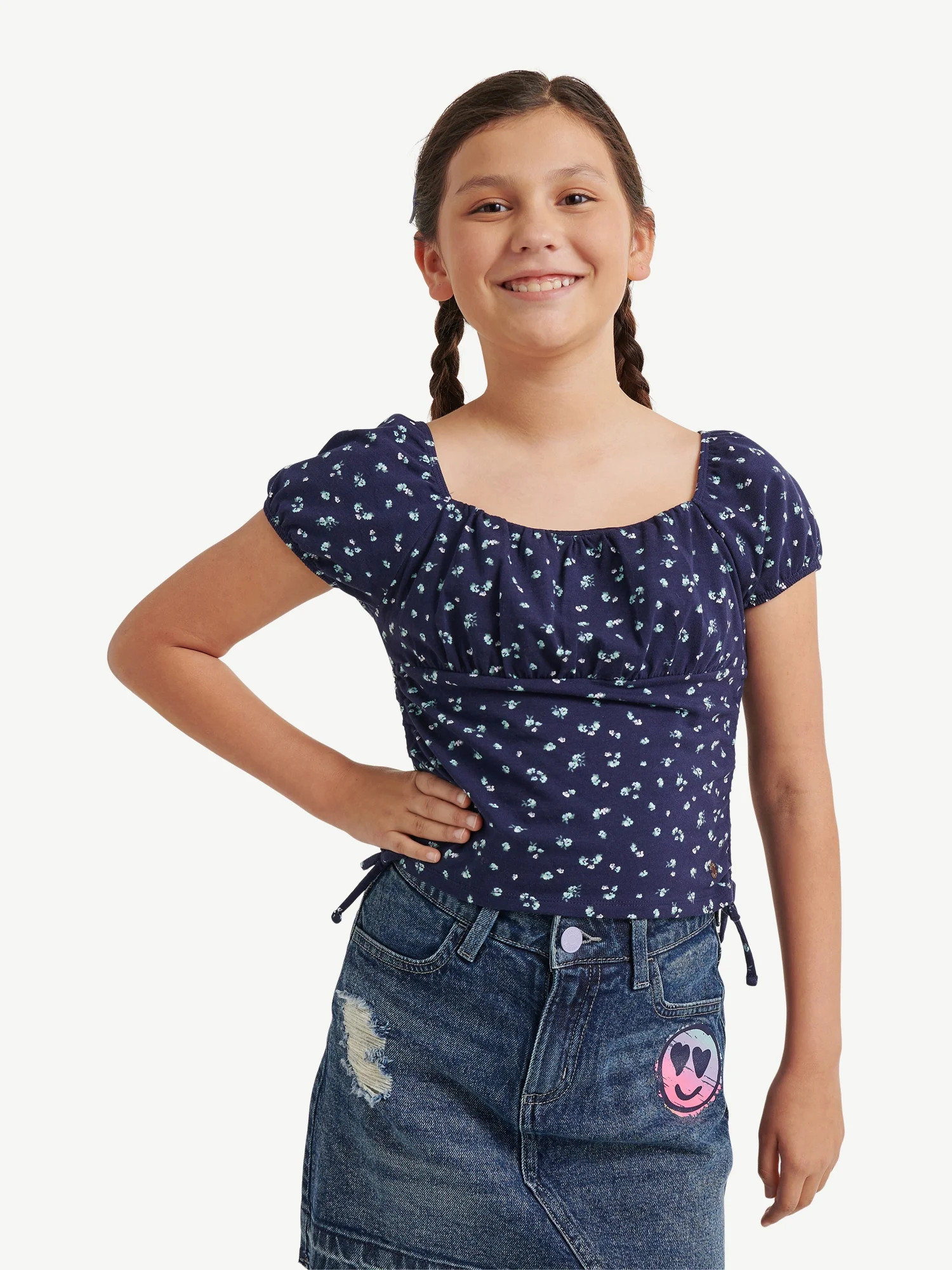 Justice Girls Puff Short Sleeve Cinched Top, Sizes XS-XLP | Walmart (US)