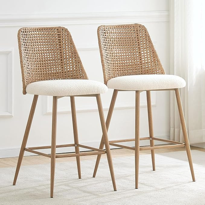 Rattan Bar Stools Set of 2, 26 Inches Height Wicker Bar,PE Rattan Stools with Metal Legs,Wicker B... | Amazon (US)