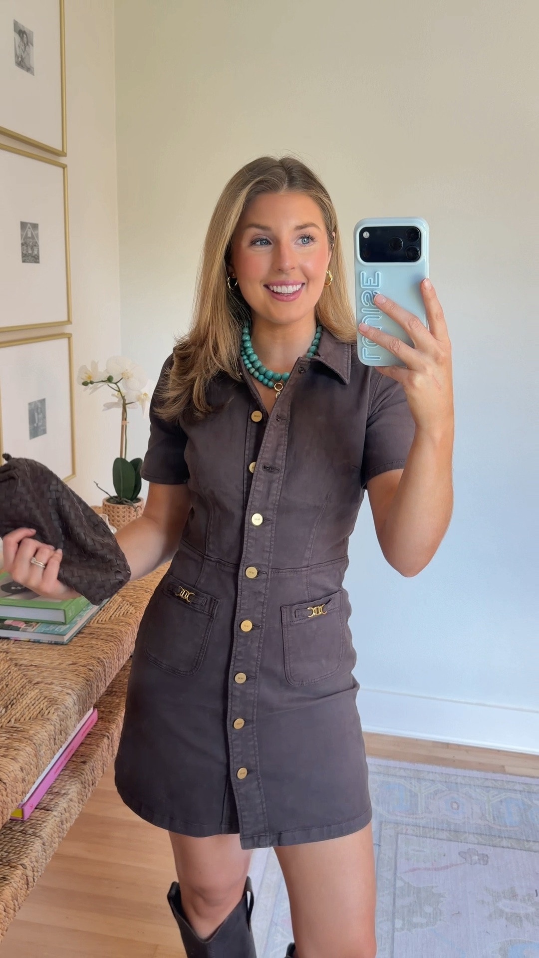 Darling chocolate brown mini for fall! Wearing a 2