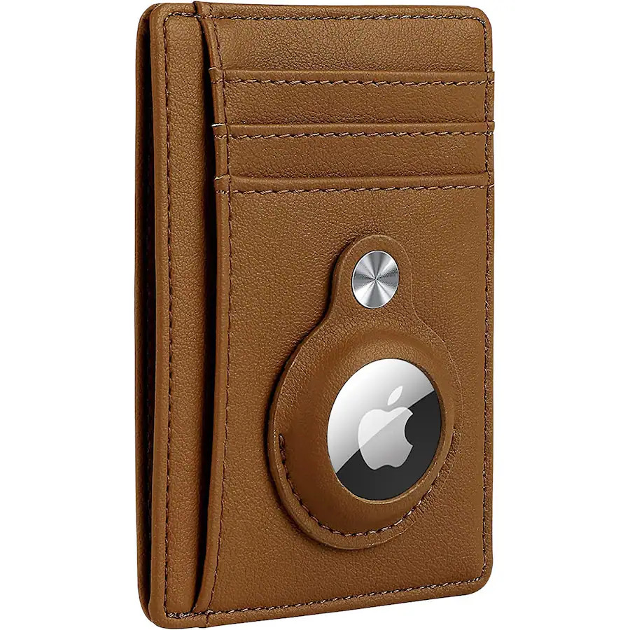 SaharaCase - Slim Genuine Leather Wallet Case for Apple AirTag - Brown | Best Buy U.S.
