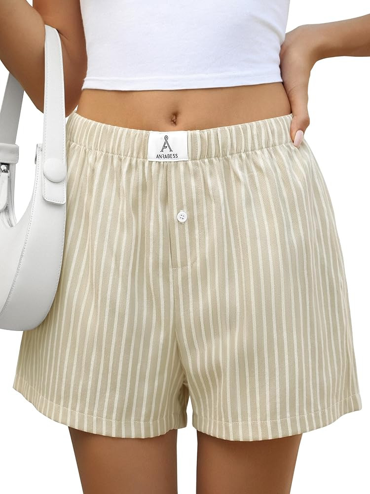 ANRABESS Boxer Shorts for Women Gingham Pajama 2025 Summer Casual Lounge Sleep Plaid Shorts Y2K B... | Amazon (US)