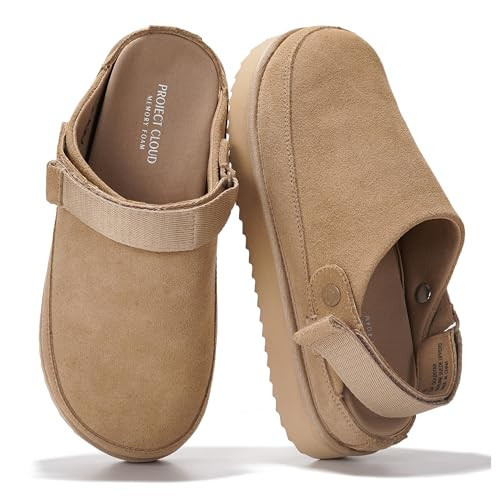 Project Cloud Genuine Leather Clogs for Women - Memory Foam Womens Clogs & Mules with Adjustable Straps - Lightweight Platform Shoes Non-Slip Slides (Goldstar, Sand,6) | Amazon (US)