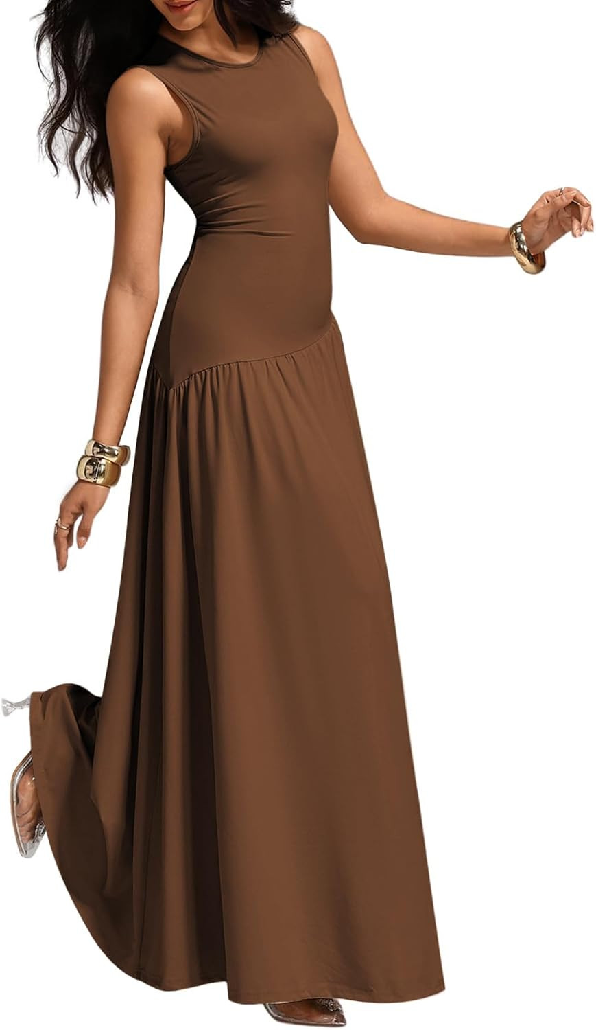 Verdusa Women Drop Waist Dress Sleeveless Maxi Dress Wedding Guest Formal Elegant | Amazon (US)