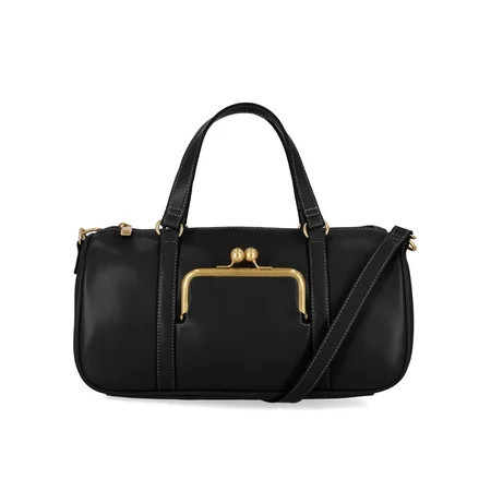Free Assembly Women's Faux Leather Frame Satchel Handbag, Black | Walmart (US)