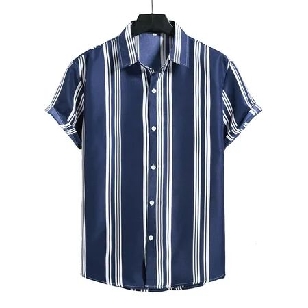 Navy Blue Men Striped Print Shirt Casual M(6) S033E | Walmart (US)