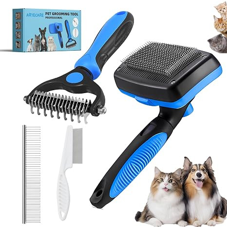 4 in 1 Pet Grooming Kit Dematting tool Stainless Steel Comb Deshedding Brush for Dog and Cat With... | Amazon (US)