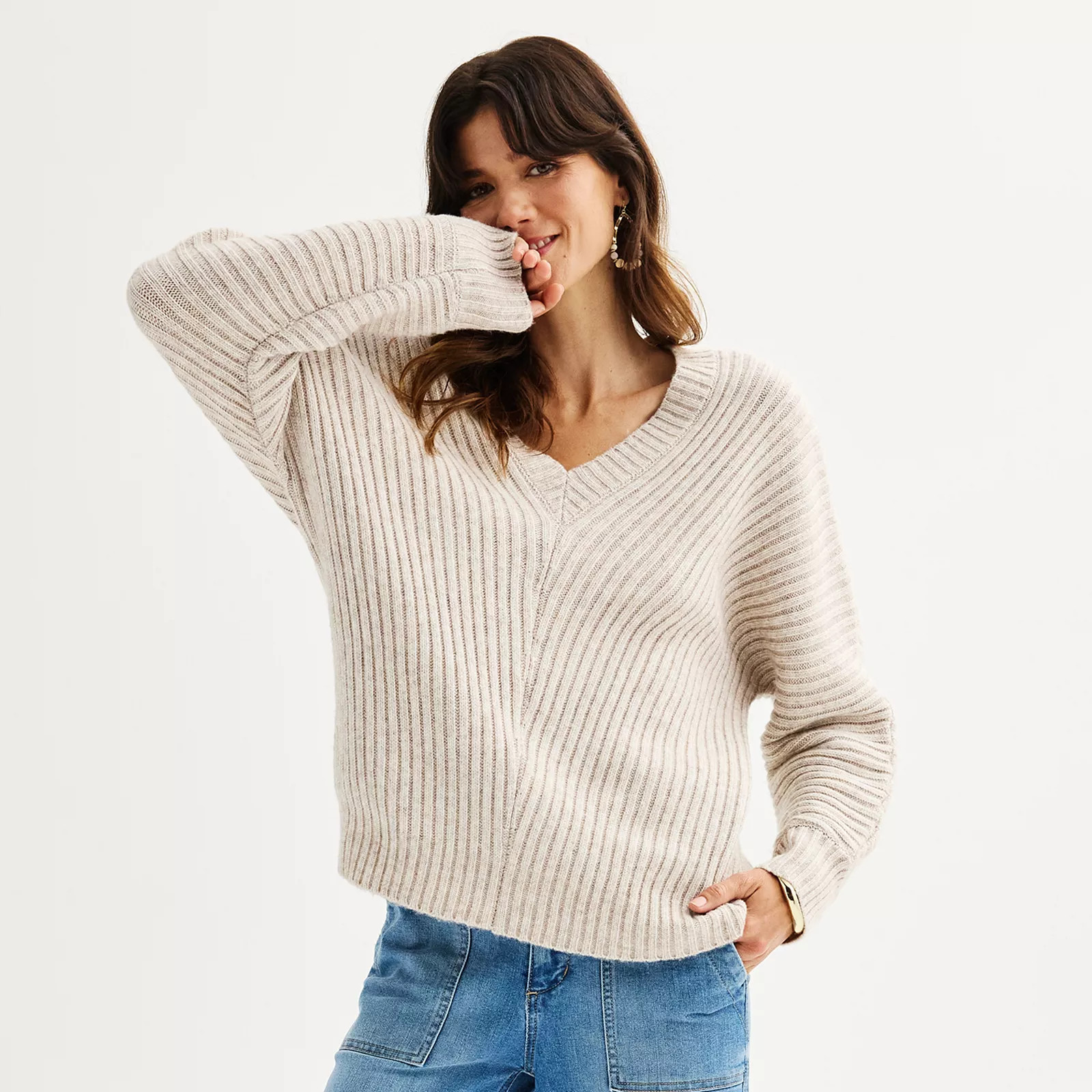 Women's Sonoma Goods For Life® Dolman Sleeve V-Neck Sweater, Size: XS, Sand Grey | Kohl's
