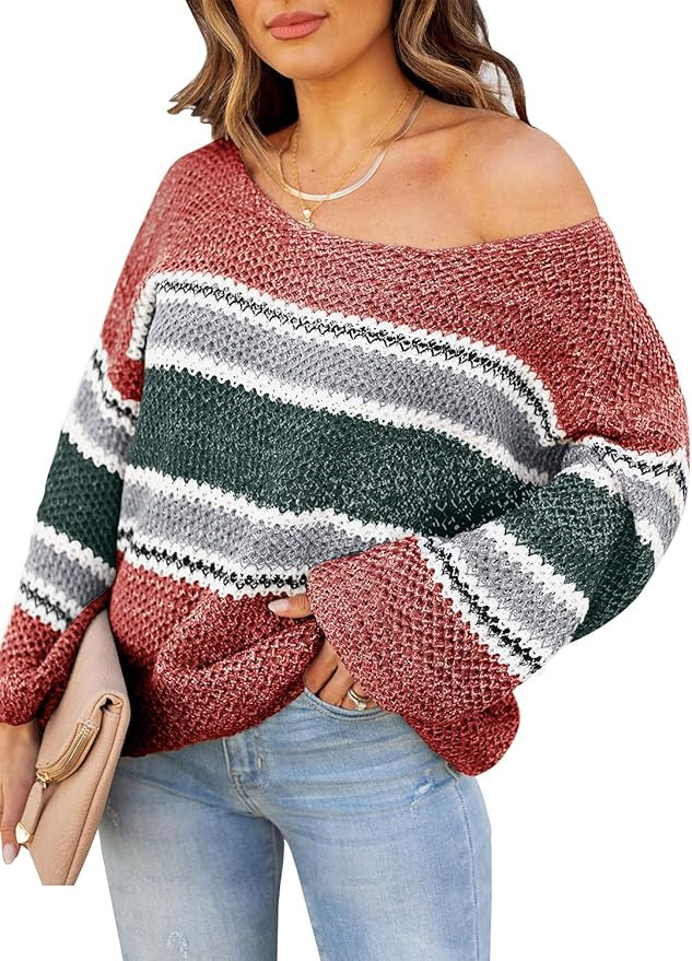 MIHOLL Women's Long Sleeve Striped Color Block Knit Sweater Pullover Jumper Tops | Amazon (US)