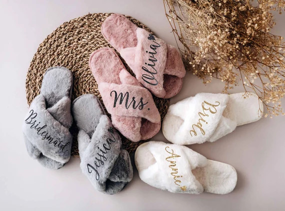 Bridesmaid Proposal | Personalized Fluffy Slippers | Custom Name Wedding Gifts | Bridesmaids Gift... | Etsy (US)