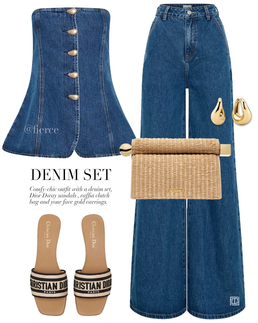 Denim set Dior dway sandals raffia clutch bag chic outfit vacation dinner summer evening outfit 

#LTKuk #LTKspring #LTKsummer