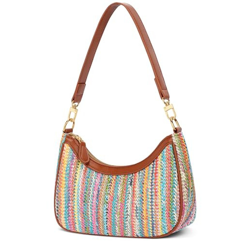 KKXIU Summer Straw Beach Woven Shoulder Bag Vacation Clutch Purses for Women Hobo Tote Handbags (Colorful) | Amazon (US)