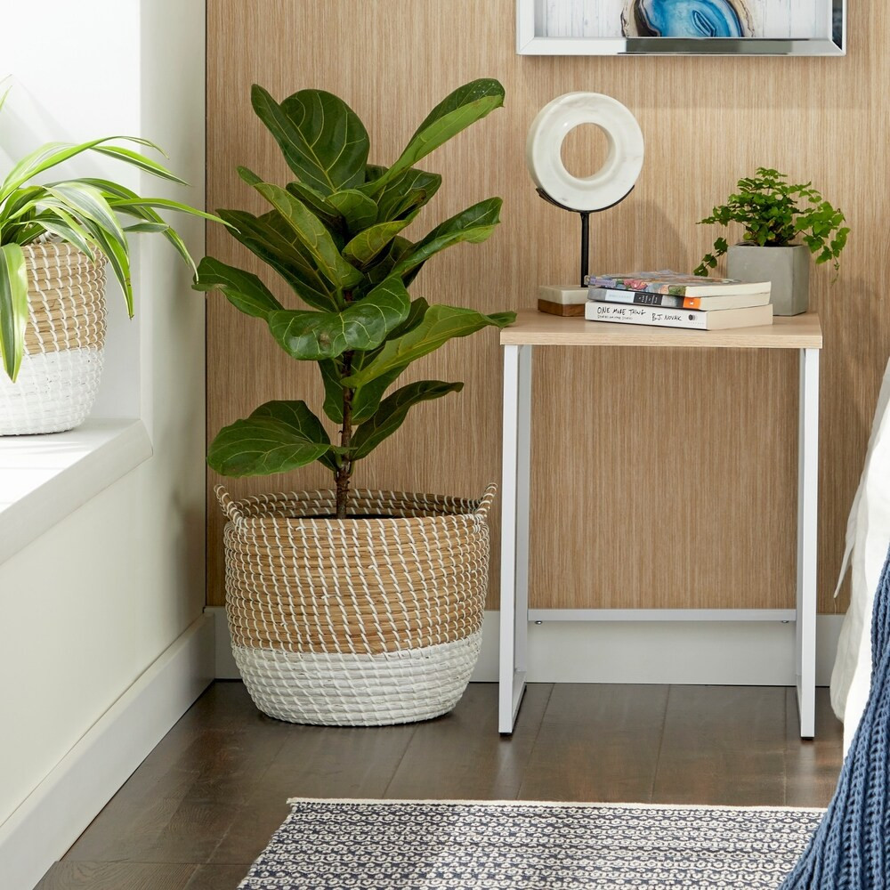 Set of 3 Natural Seagrass Baskets with Handles & White Metal Cording (Basket) | Bed Bath & Beyond