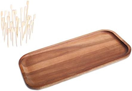Wood Serving Platter Tray Plate, Wooden Steak Plates, Solid Natural Rectangular Acacia Small Wood... | Amazon (US)