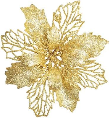 Artiflr 16 Pcs Christmas Poinsettia Flowers, Artificial Flowers Glitter Poinsettia Christmas Wrea... | Amazon (US)