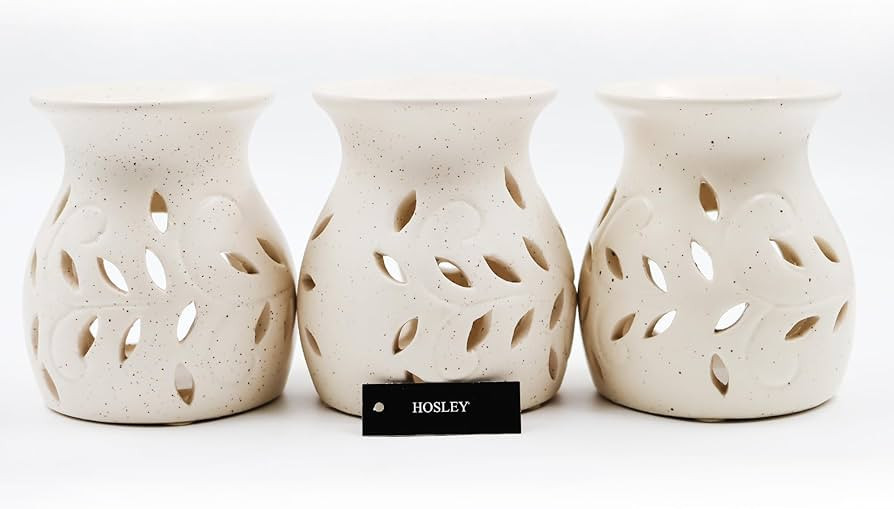 Hosley Elegant Ceramic Oil Warmers with Leaf Pattern and Speckle Design 4.5 Inches High Tealight ... | Amazon (US)